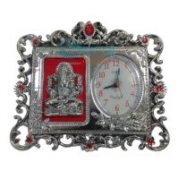 Silver Look Ganesha Wall Hanging Decor Cum Clock with Blessings SRG5842